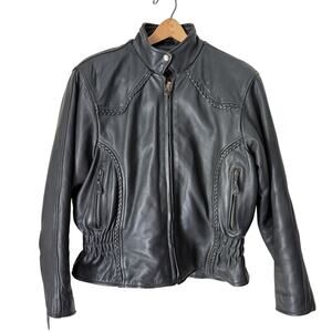 UNIK Black Leather Jacket Women’s XL Motorcycle Zip Out Liner Padded Heavy